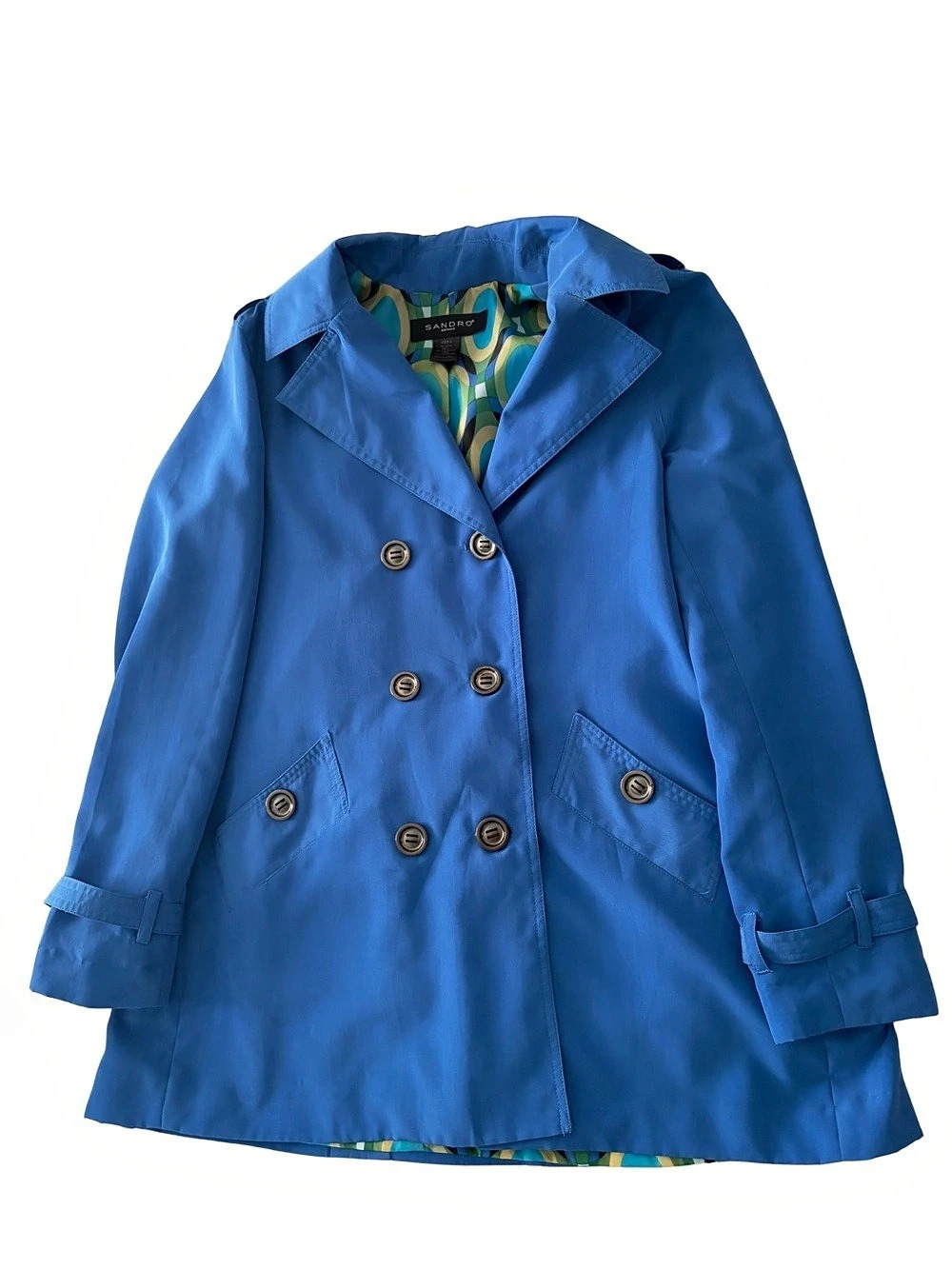 Sandro Blue Double-Breasted Trench Coat Size 8 Like New
